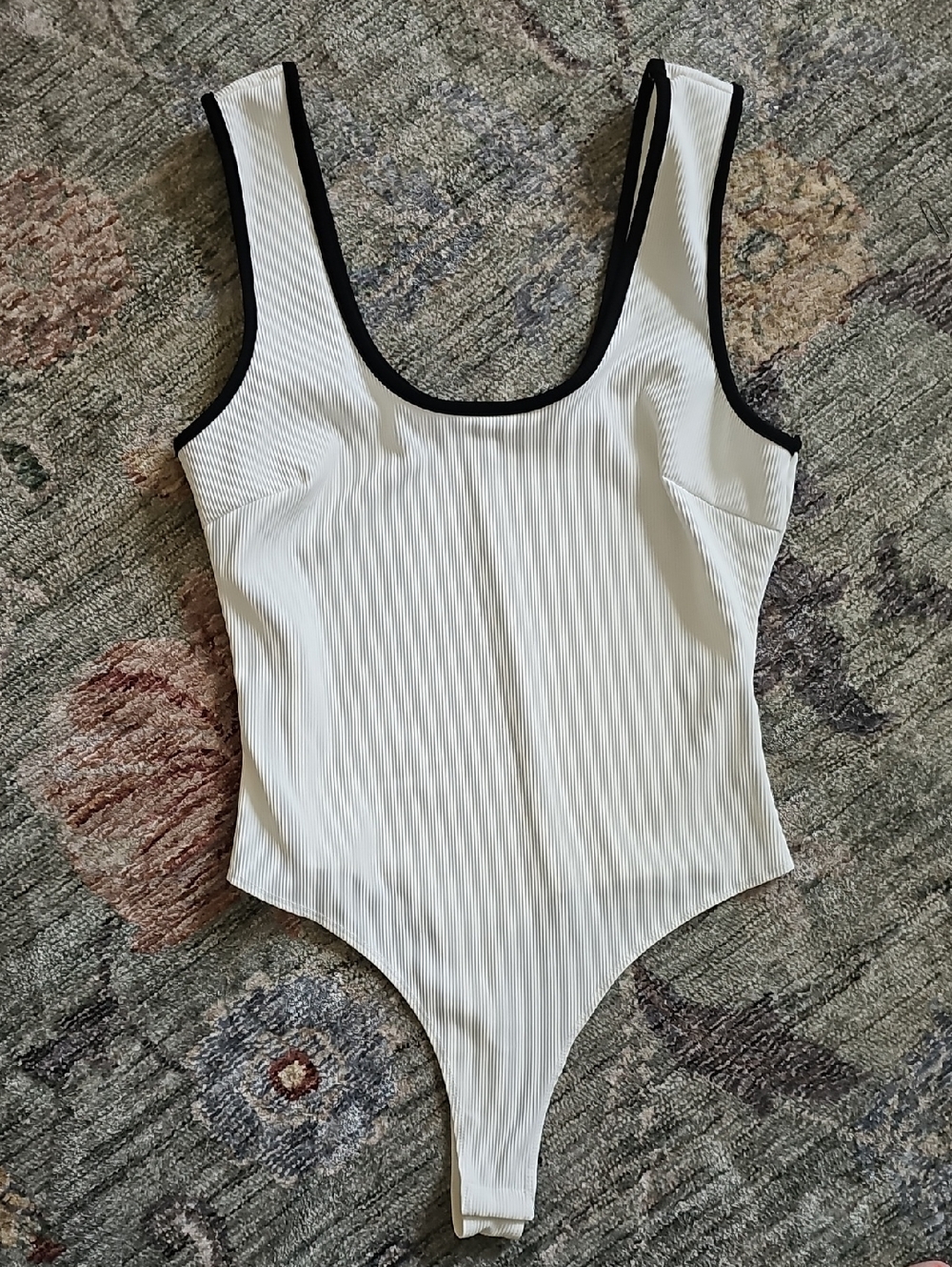 Le Lis White Ribbed Bodysuit with Black Trim